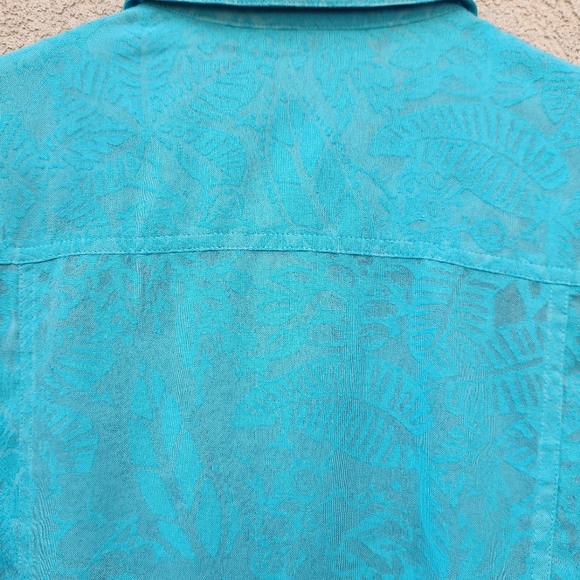 Coldwater Creek Top Women's Large Blue Floral Linen Rayon Blend Blouse - Picture 6 of 10